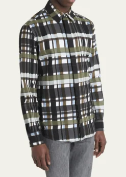 Bottega VenetaMen's Cotton Jumbo Plaid Casual Button-Down Shirt