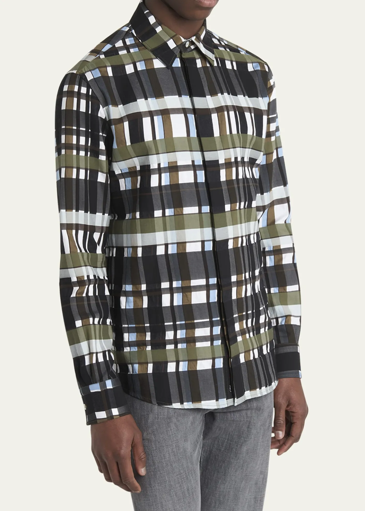 Bottega VenetaMen's Cotton Jumbo Plaid Casual Button-Down Shirt