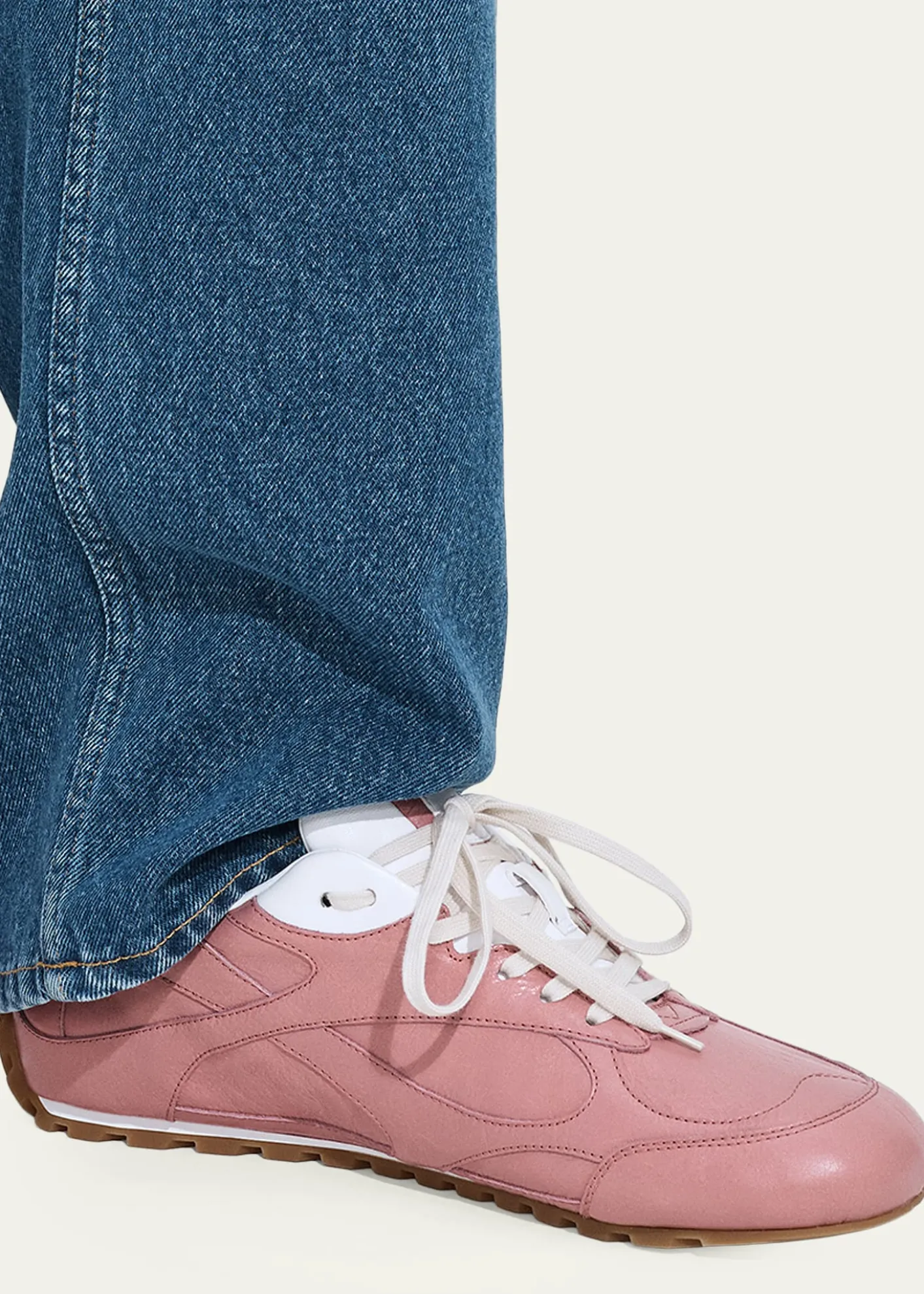 Bottega VenetaMen's Crinkle Leather Intreccio-Sole Low-Top Sneakers