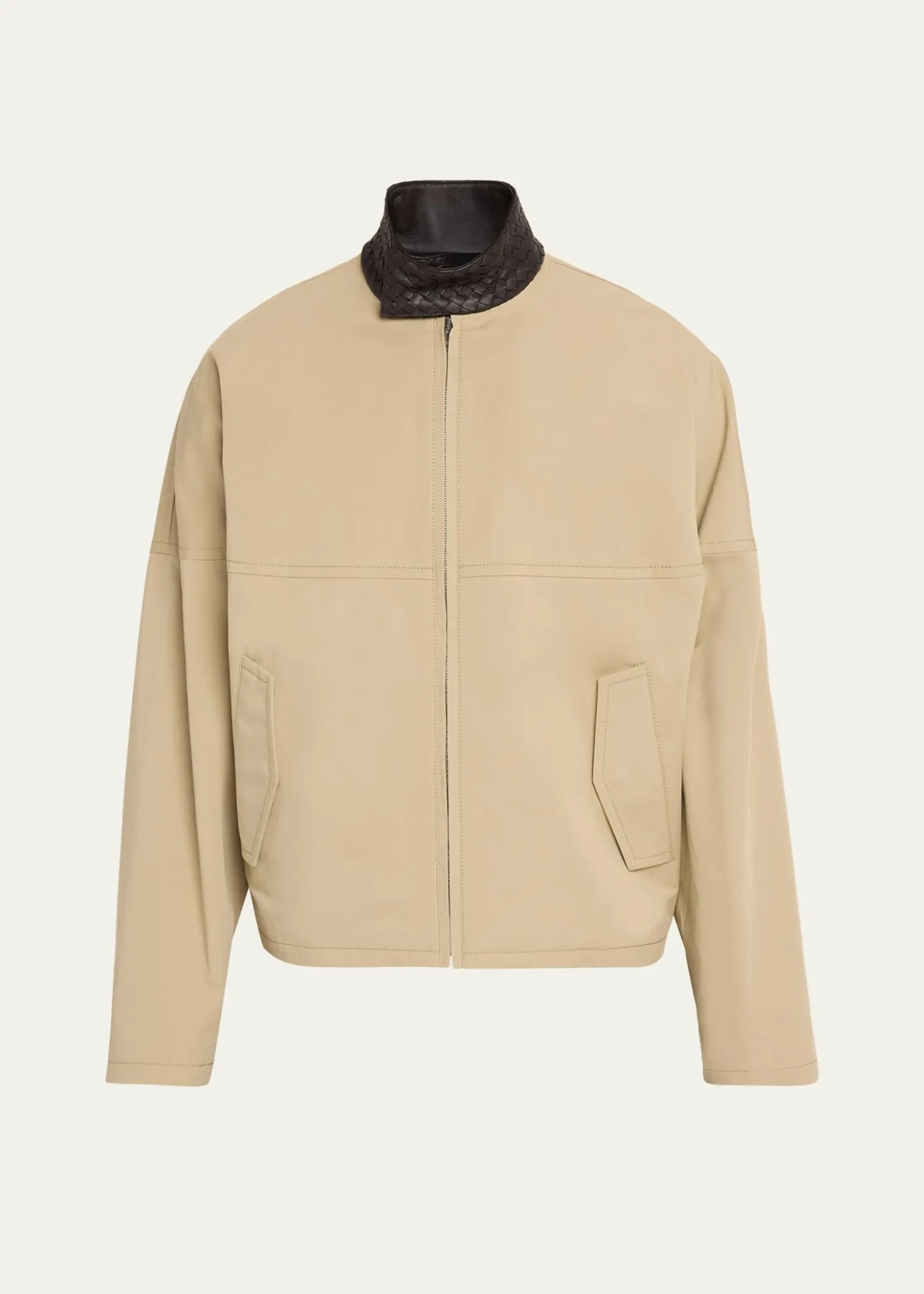 Bottega VenetaMen's Intrecciato Leather-Collar Cotton Blouson