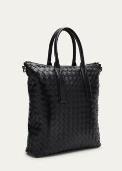 Bottega VenetaMen's Intrecciato Zip North-South Tote Bag