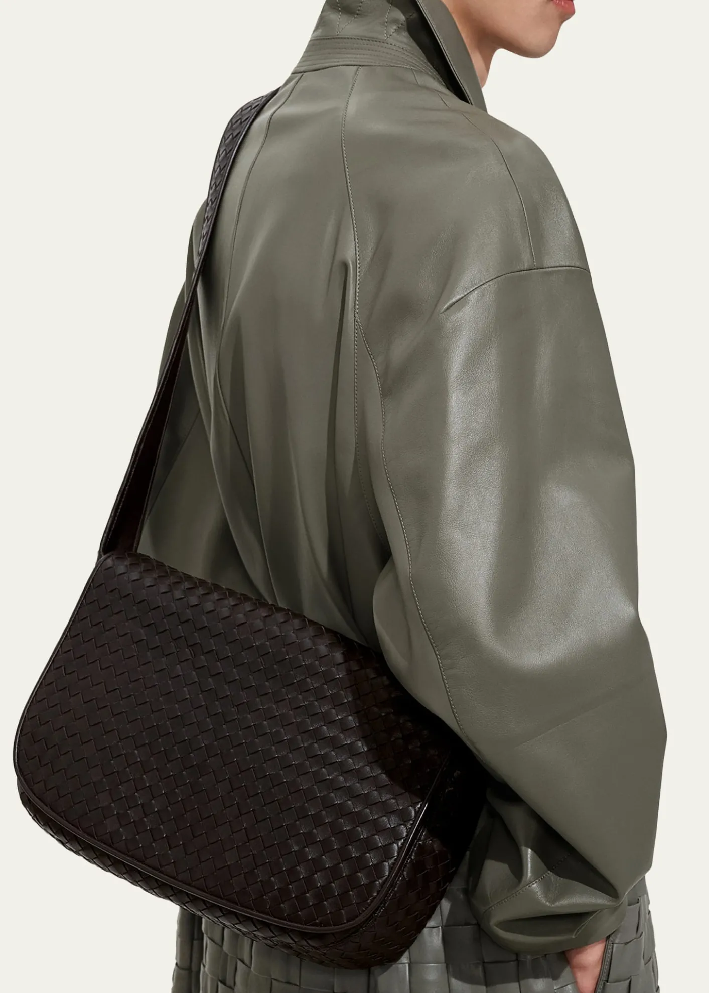 Bottega VenetaMen's Large Intrecciato Leather Flap Messenger Bag