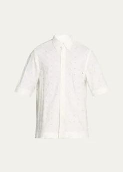 Bottega VenetaMen's Poplin Intrecciato Short-Sleeve Shirt