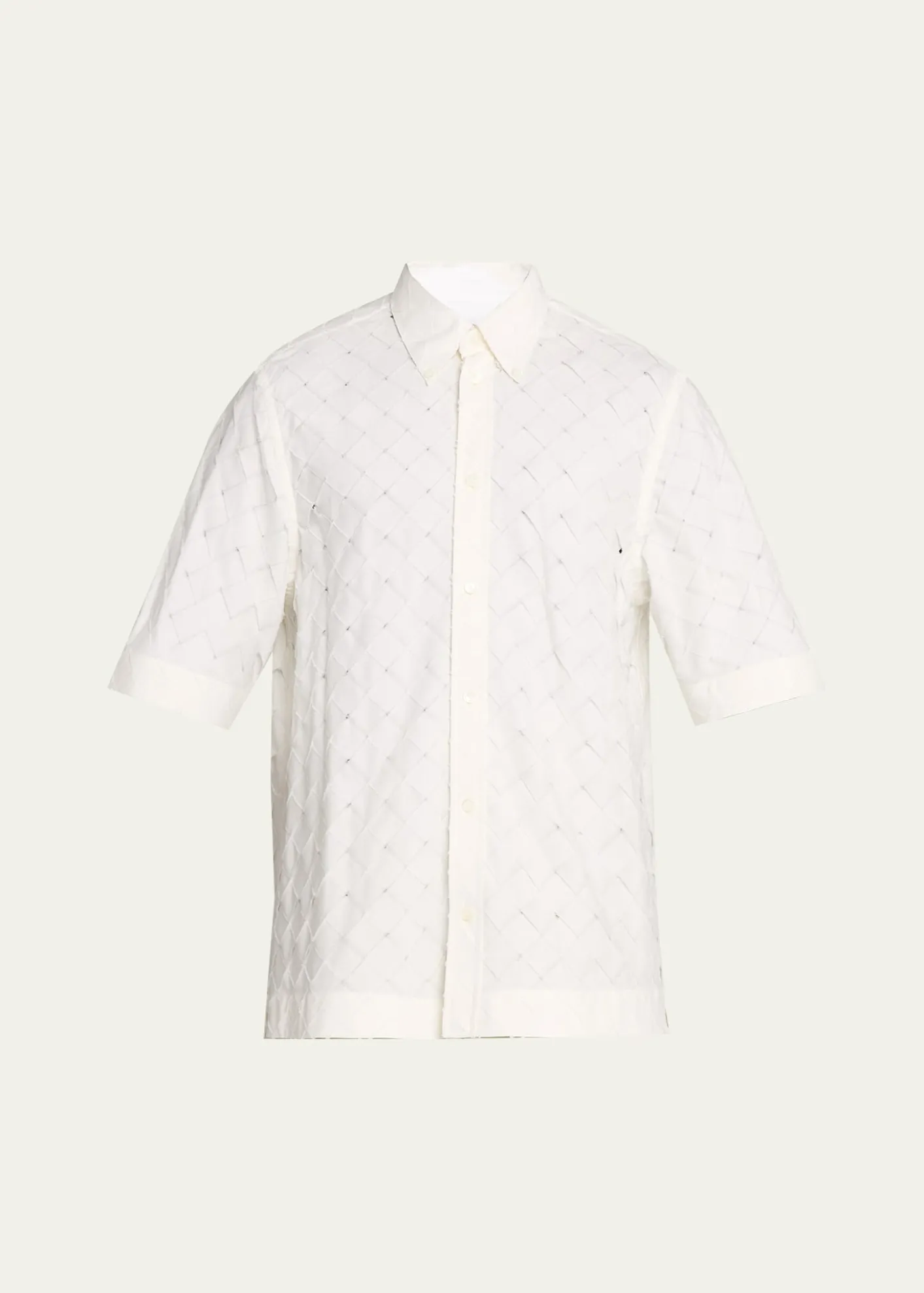 Bottega VenetaMen's Poplin Intrecciato Short-Sleeve Shirt