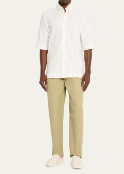 Bottega VenetaMen's Poplin Intrecciato Short-Sleeve Shirt