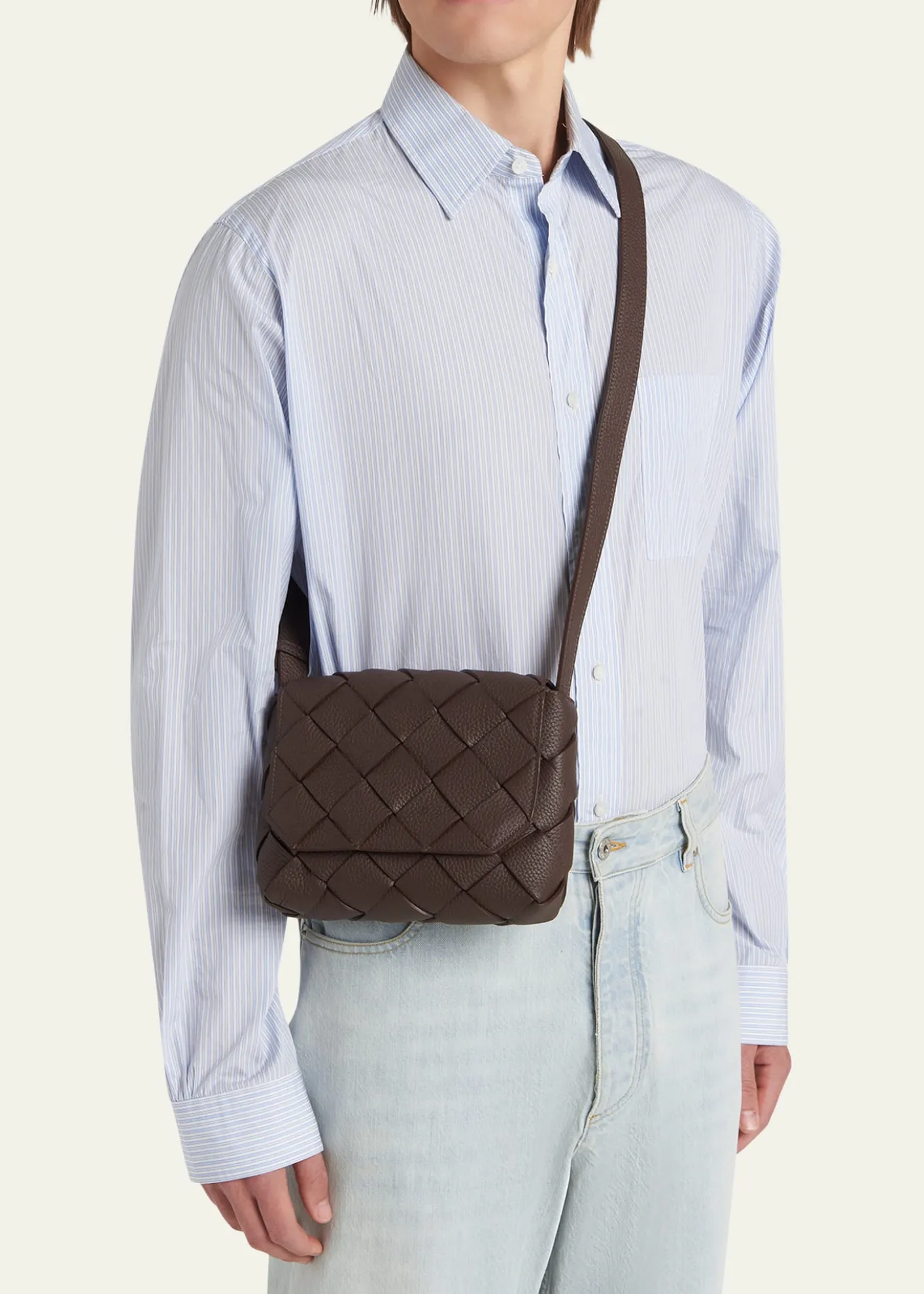 Bottega VenetaMen's Small Intreccio Leather Crossbody Bag