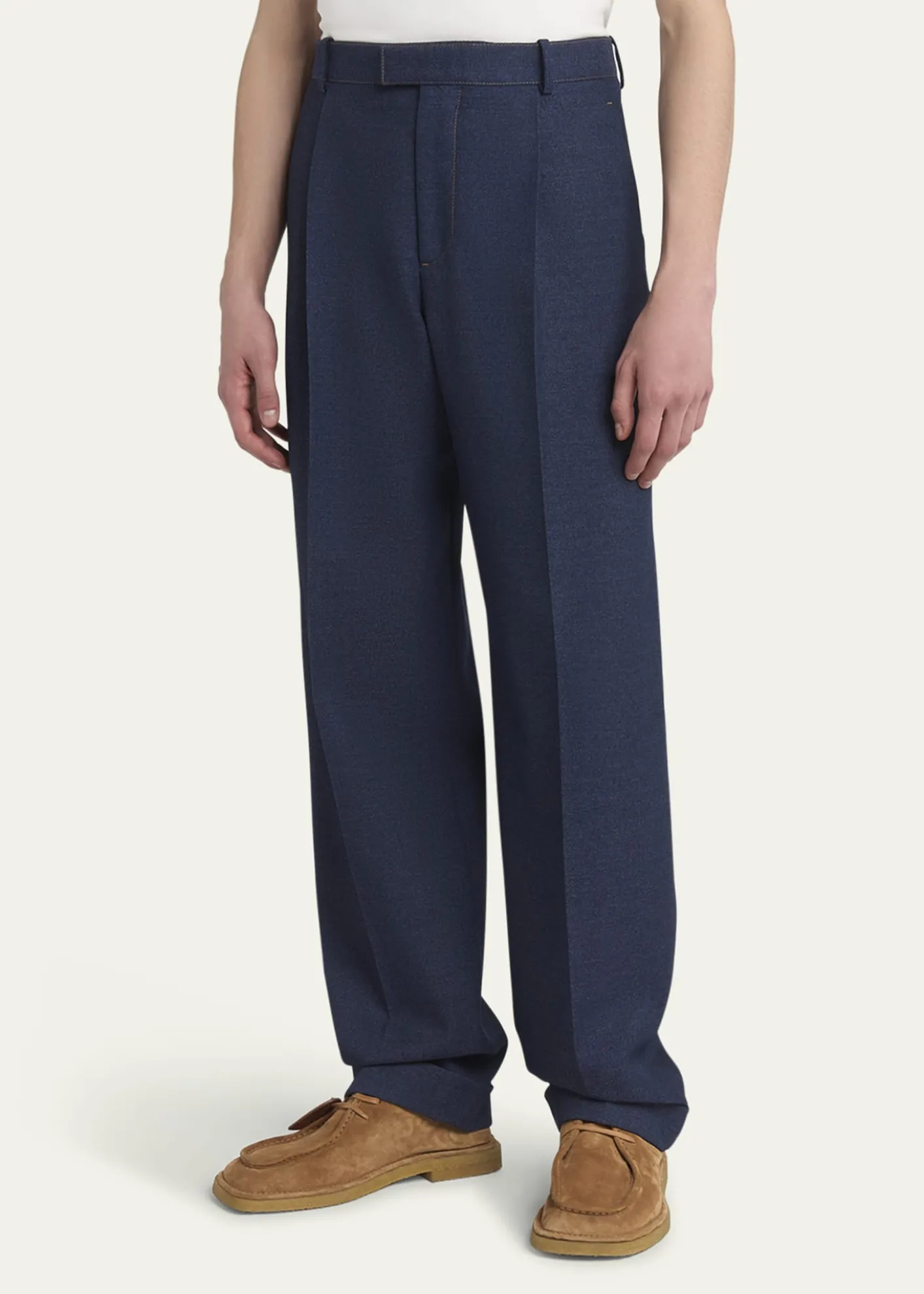 Bottega VenetaMen's Wide-Leg Melange Wool Drill Trousers