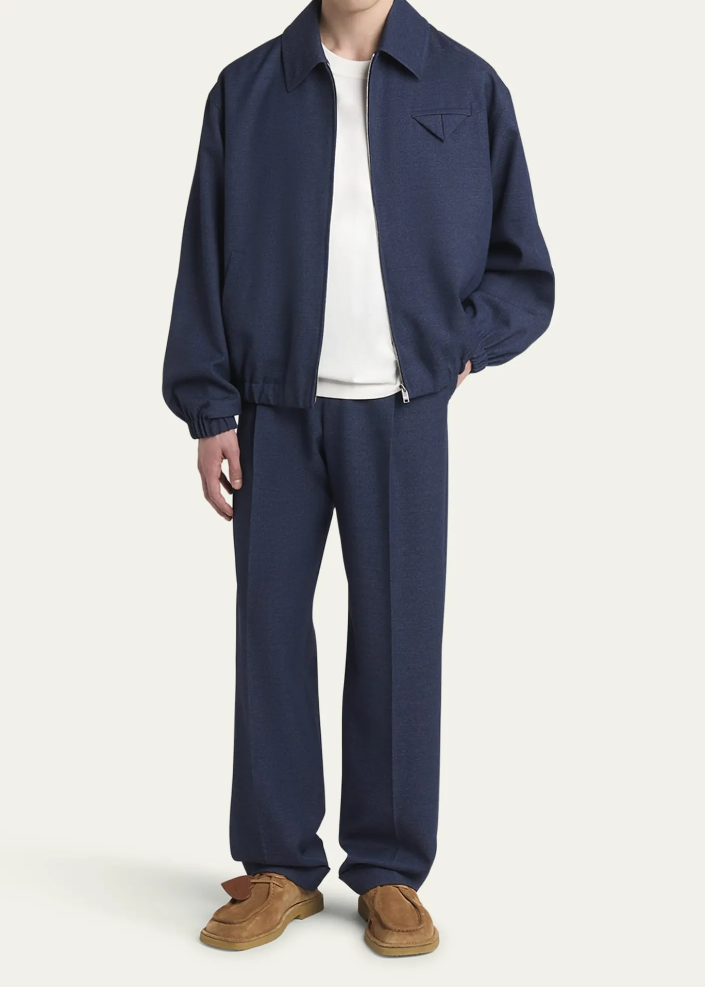 Bottega VenetaMen's Wide-Leg Melange Wool Drill Trousers