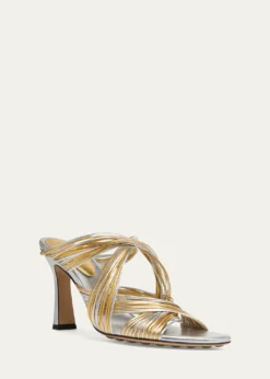 Bottega Veneta90mm Rana Metallic Leather Tubular Mules