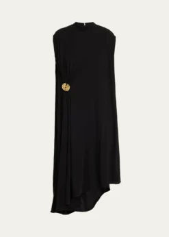 Bottega VenetaMock-Neck Gathered Jersey Asymmetric Midi Dress