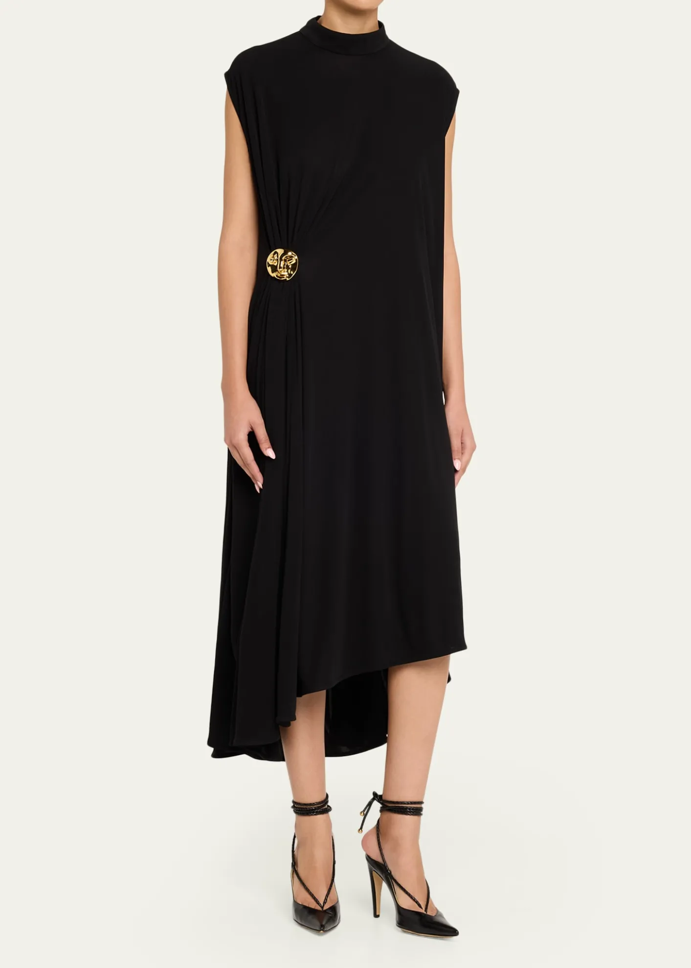 Bottega VenetaMock-Neck Gathered Jersey Asymmetric Midi Dress