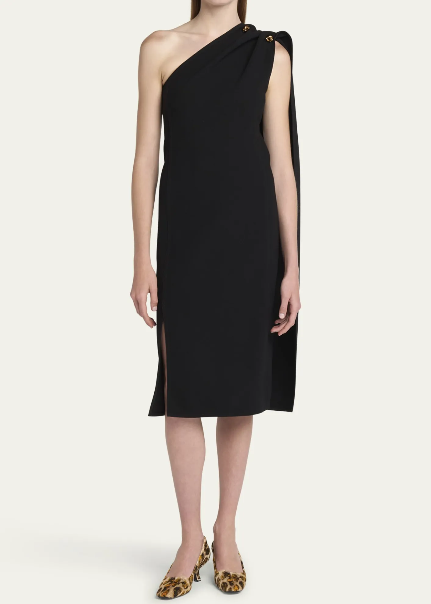Bottega VenetaOne-Shoulder Drape Slit Dress