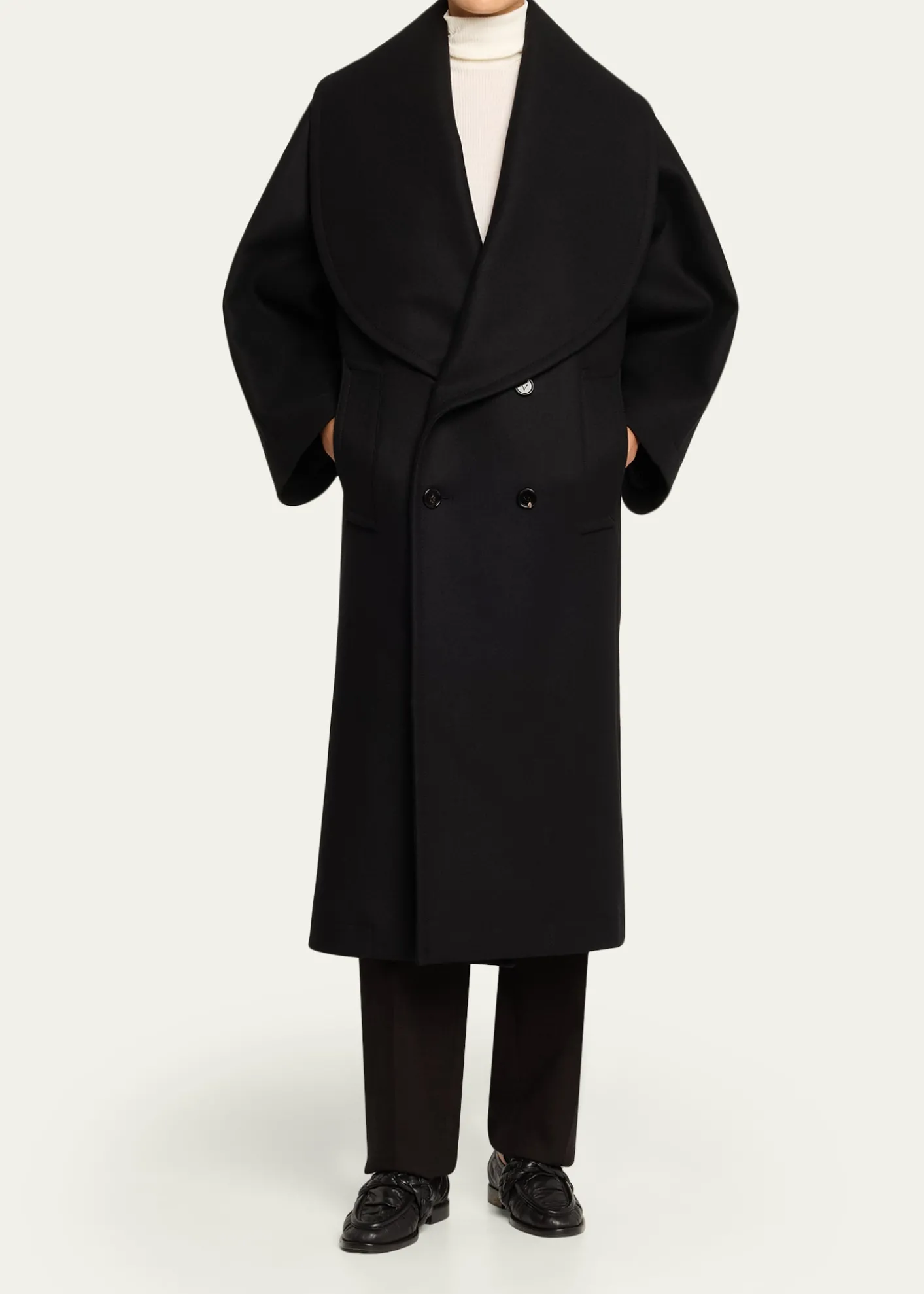 Bottega VenetaOversized Collar Double-Breasted Wool-Blend Coat