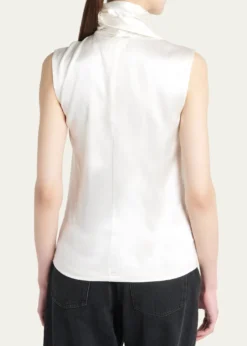 Bottega VenetaScarf-Neck Satin Sleeveless Top