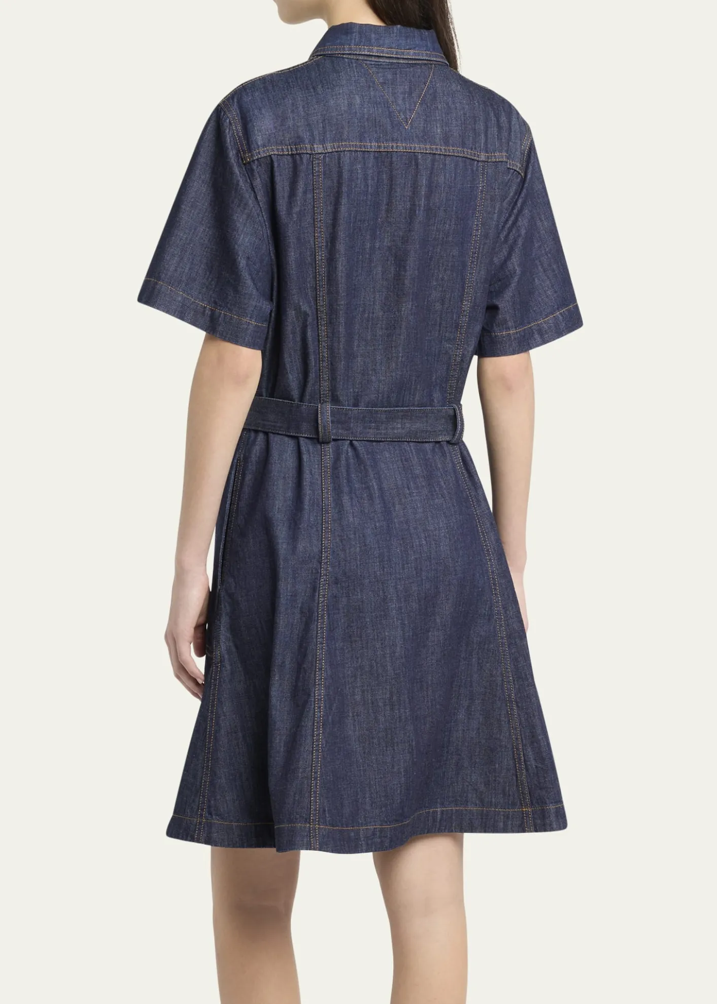 Bottega VenetaShort-Sleeve Belted Denim Shirtdress