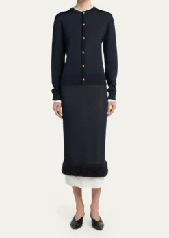 Bottega VenetaSilk Double Knit Crewneck Cardigan