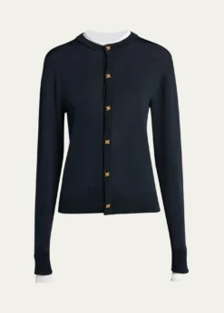 Bottega VenetaSilk Double Knit Crewneck Cardigan