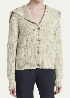 Bottega VenetaSpeckled Rib Sailor-Collar Cardigan