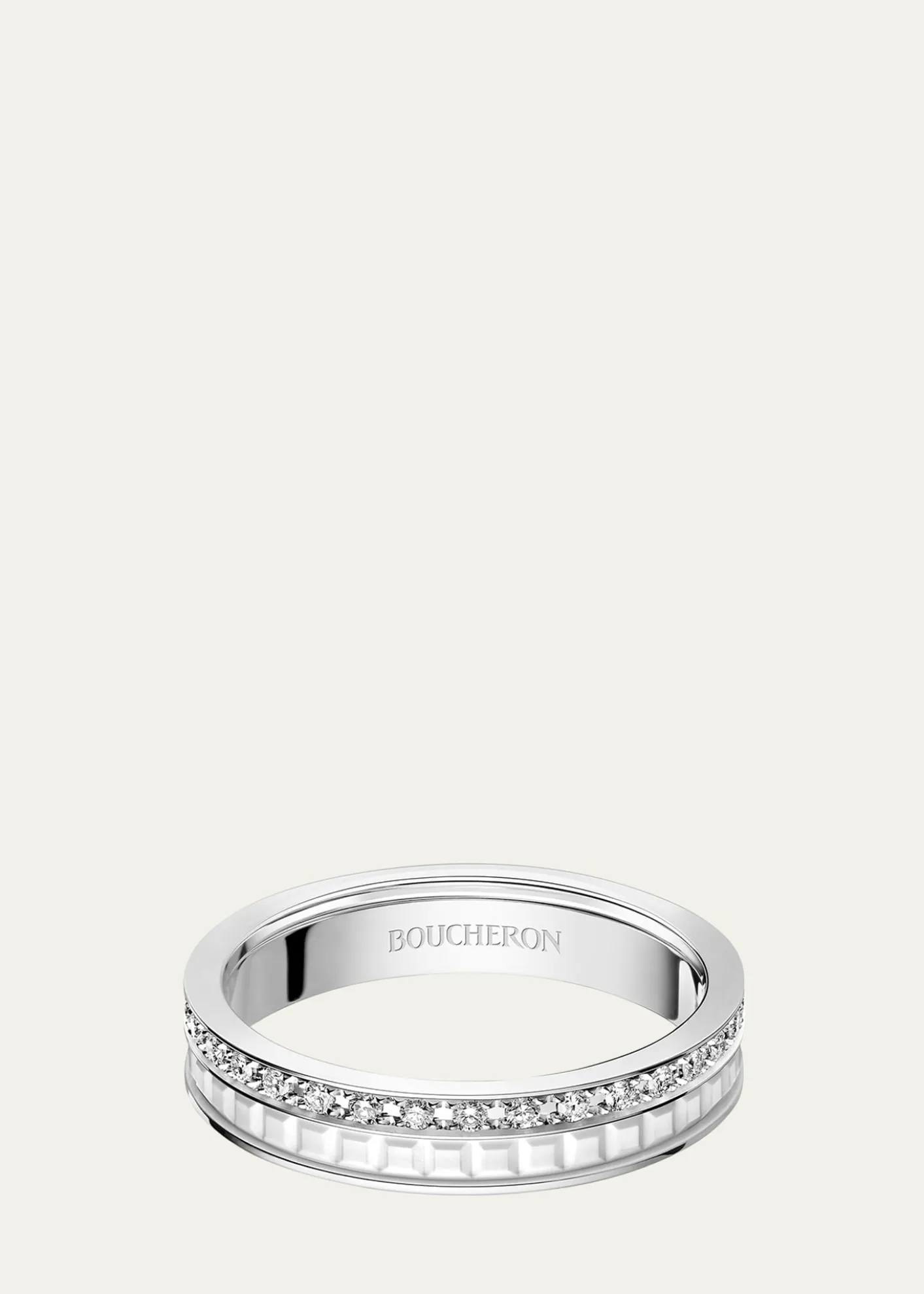 BoucheronQuatre Double White Edition Wedding Band in 18K White Gold, White Ceramic and Diamonds