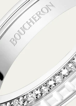 BoucheronQuatre Double White Edition Wedding Band in 18K White Gold, White Ceramic and Diamonds