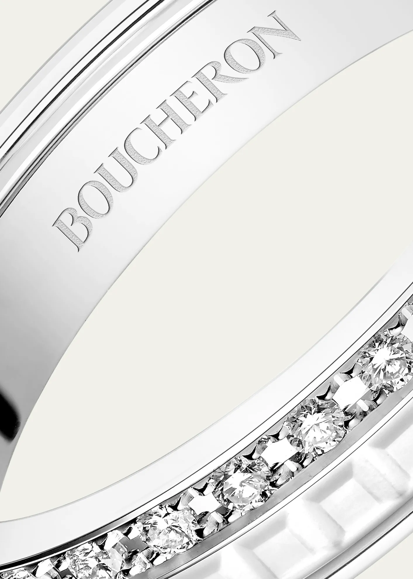 BoucheronQuatre Double White Edition Wedding Band in 18K White Gold, White Ceramic and Diamonds