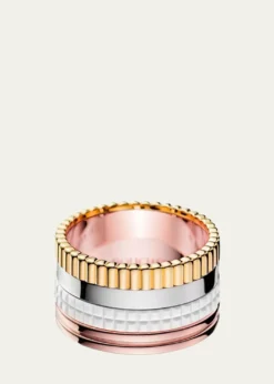 BoucheronQuatre Large Ring in Tricolor Gold and White Ceramic, Size 52