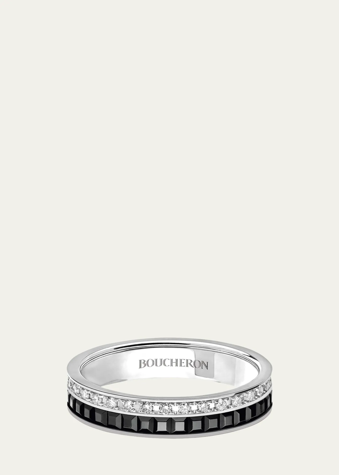 BoucheronQuatre Wedding Band in White Gold with Diamonds and Black PVD