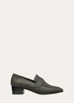 BougeottePlaid Wool Block-Heel Loafers