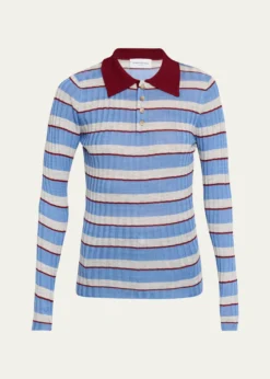 Brandon MaxwellJoni Knit Polo Long-Sleeve Shirt