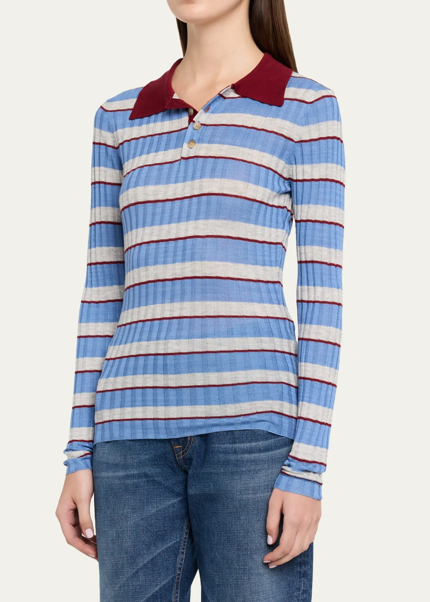 Brandon MaxwellJoni Knit Polo Long-Sleeve Shirt