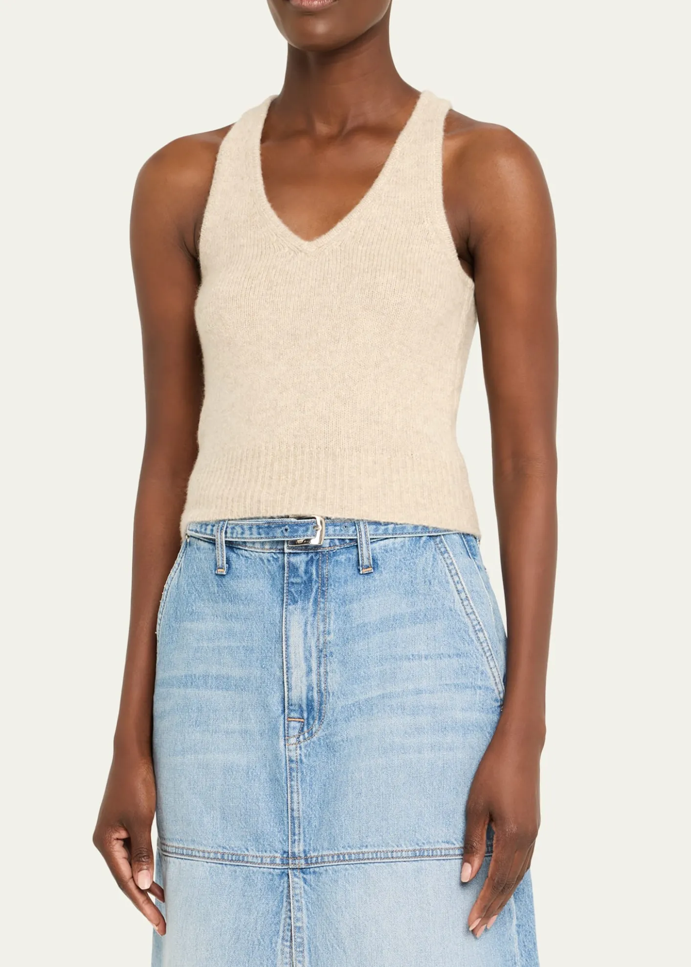 Brandon MaxwellReese V-Neck Cashmere Knit Tank Top