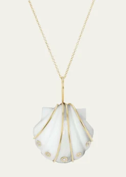 Brent NealeMini Carved White Agate and Moonstone Shell Pendant Necklace