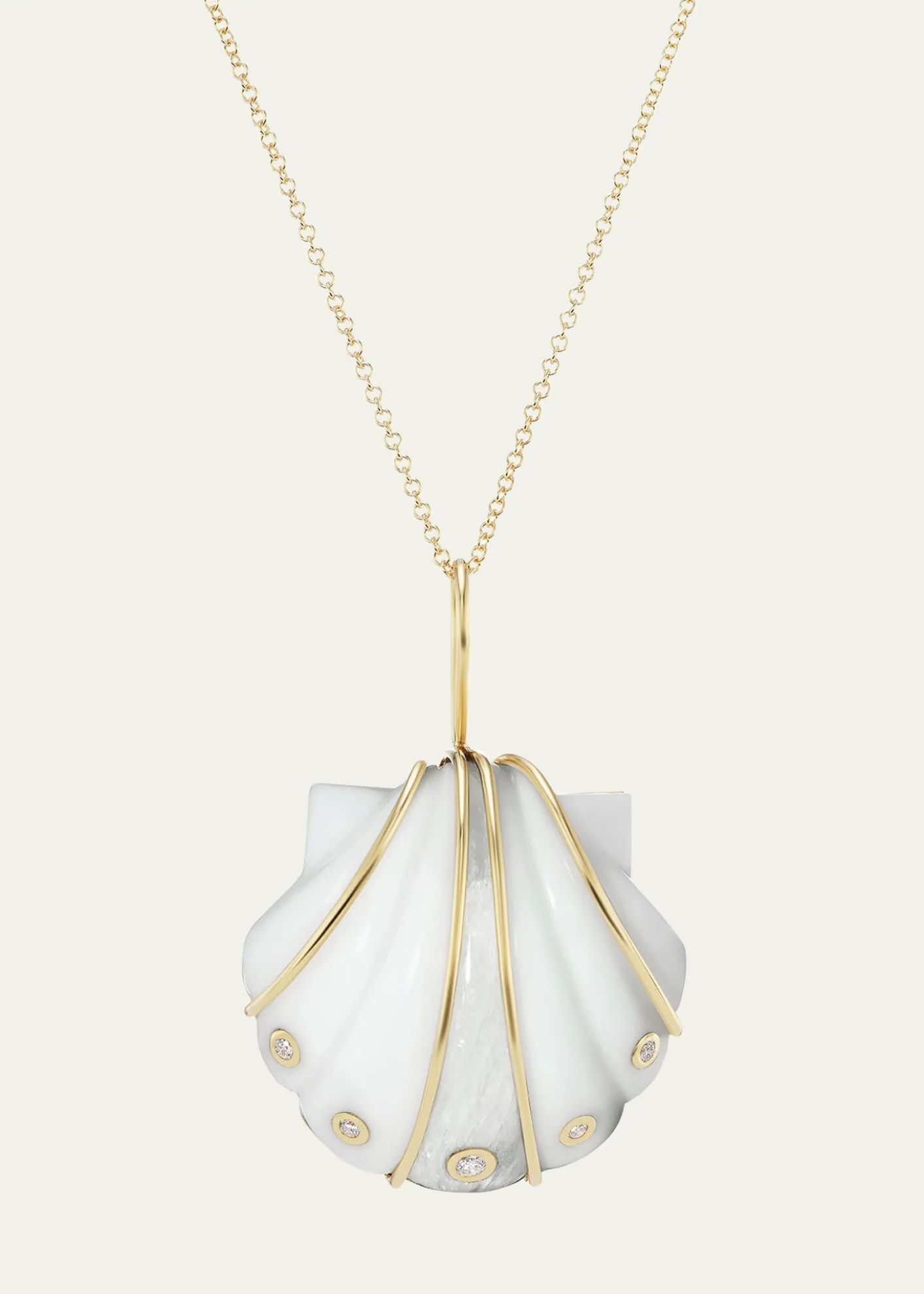 Brent NealeMini Carved White Agate and Moonstone Shell Pendant Necklace