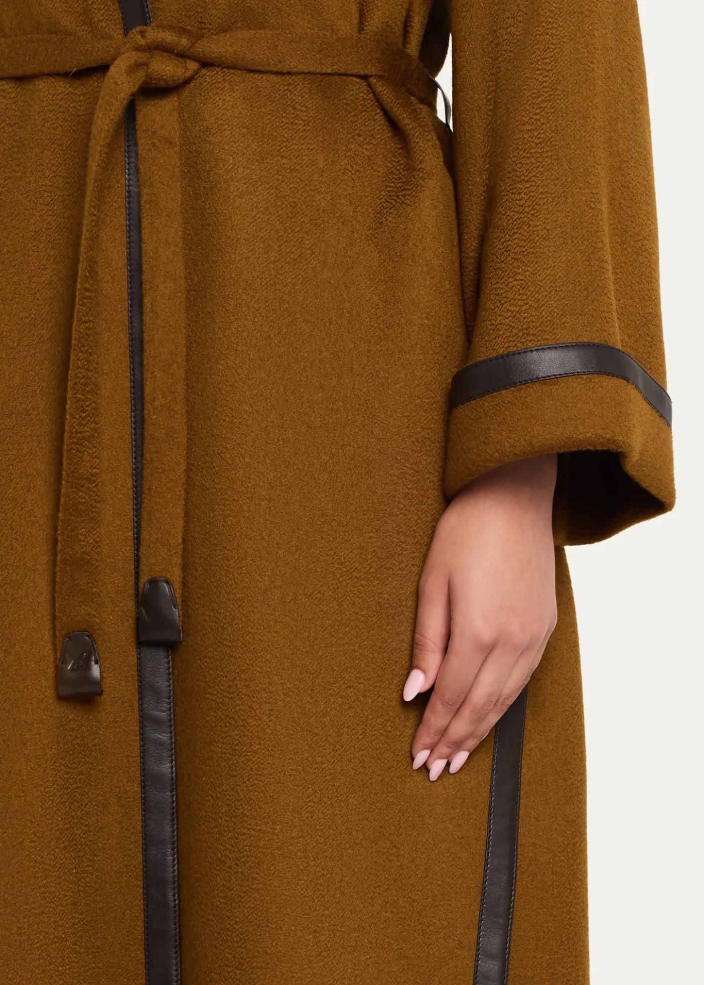 BrioniLeather-Trim Cashmere Oversized Wrap Coat