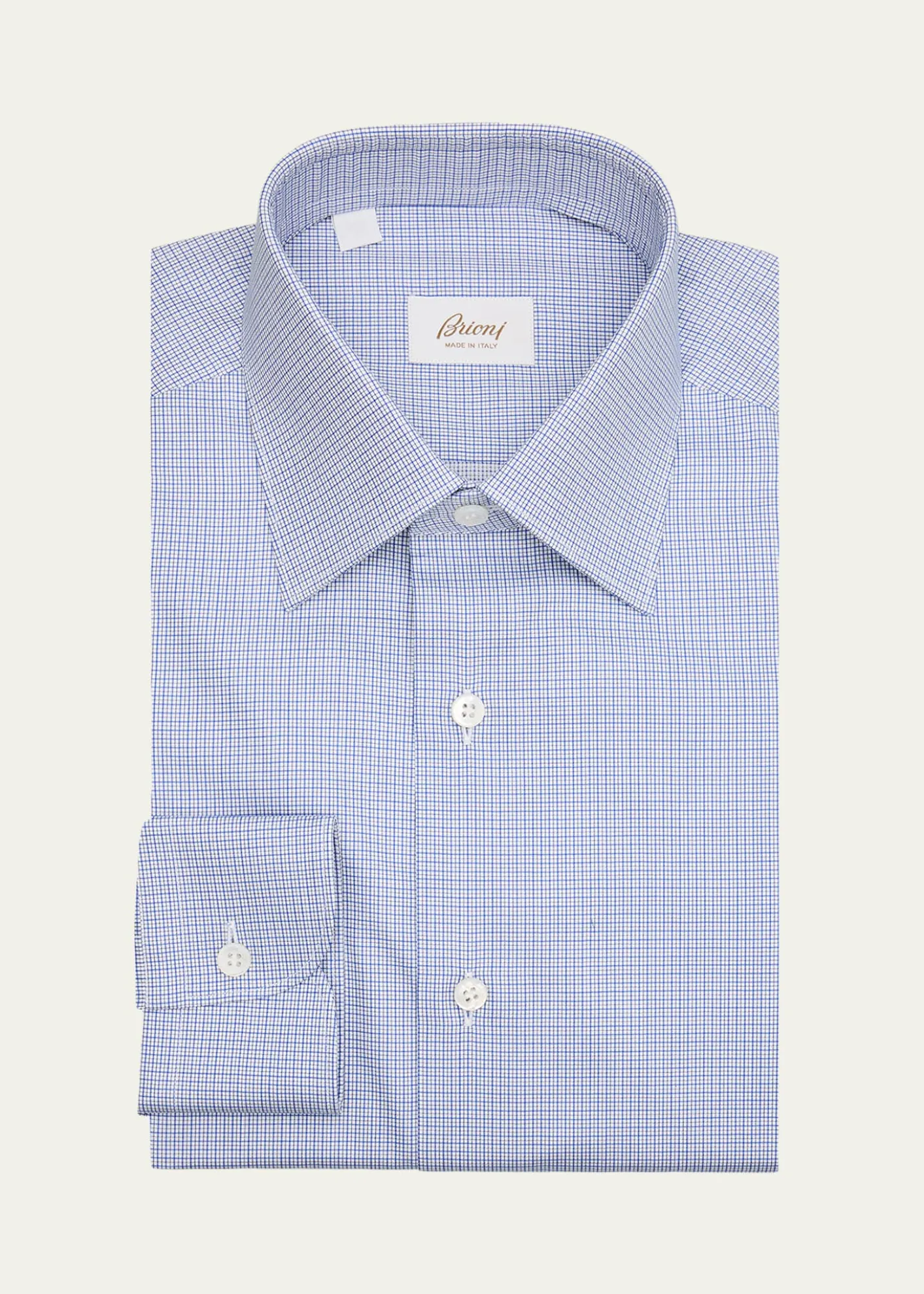BrioniMen's Cotton Micro-Check Point Collar Dress Shirt