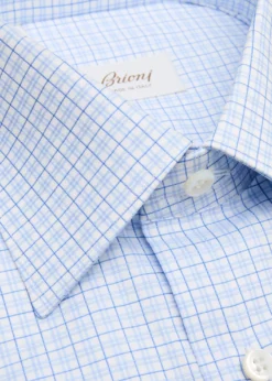 BrioniMen's Cotton Micro-Plaid Point Collar Dress Shirt