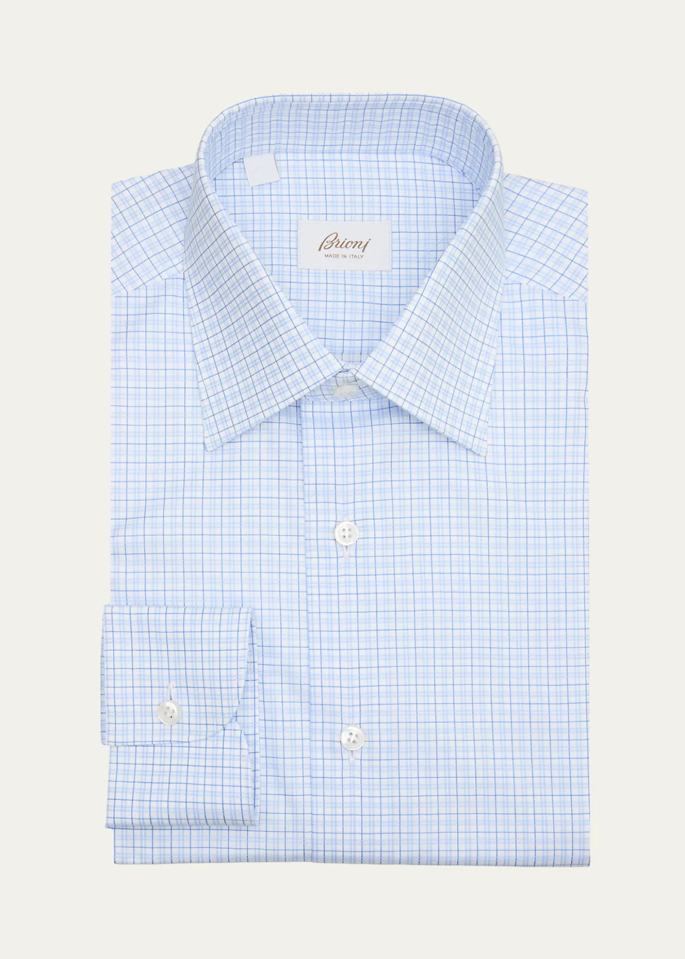 BrioniMen's Cotton Micro-Plaid Point Collar Dress Shirt