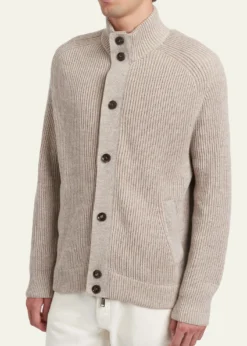 BrioniMen's Ribbed Cotton-Blend Mouline Blouson Sweater