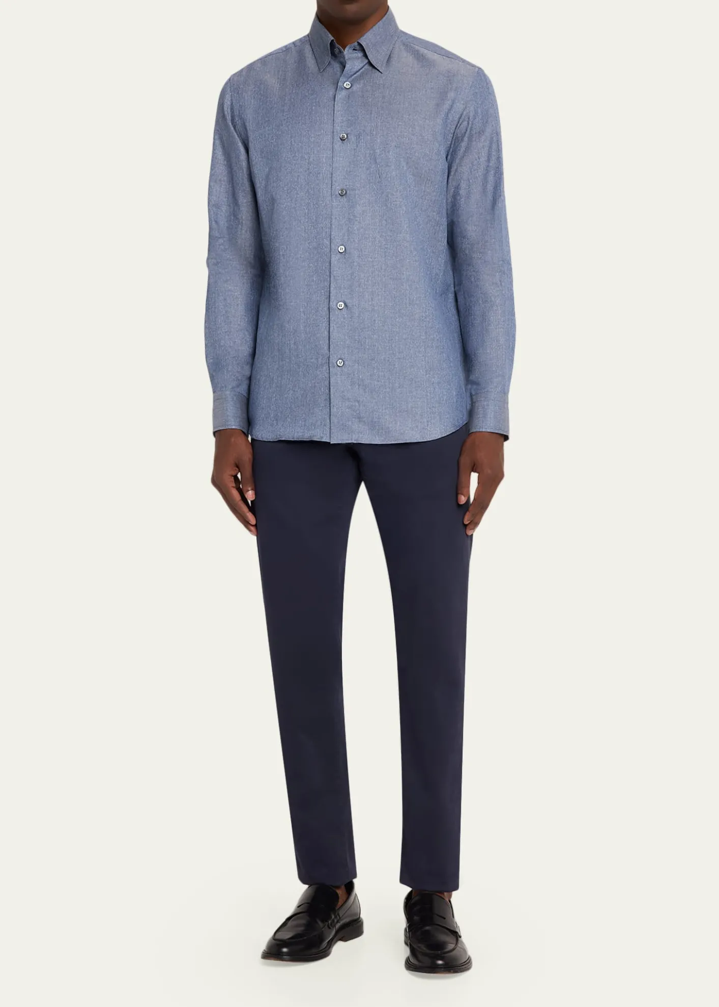 BrioniMen's Solid Cotton Point-Collar Sport Shirt