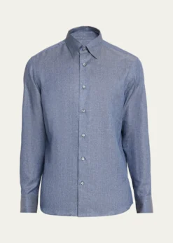 BrioniMen's Solid Cotton Point-Collar Sport Shirt