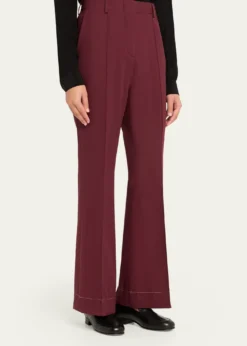 BrioniSilk-Wool Pintuck Flare Pants