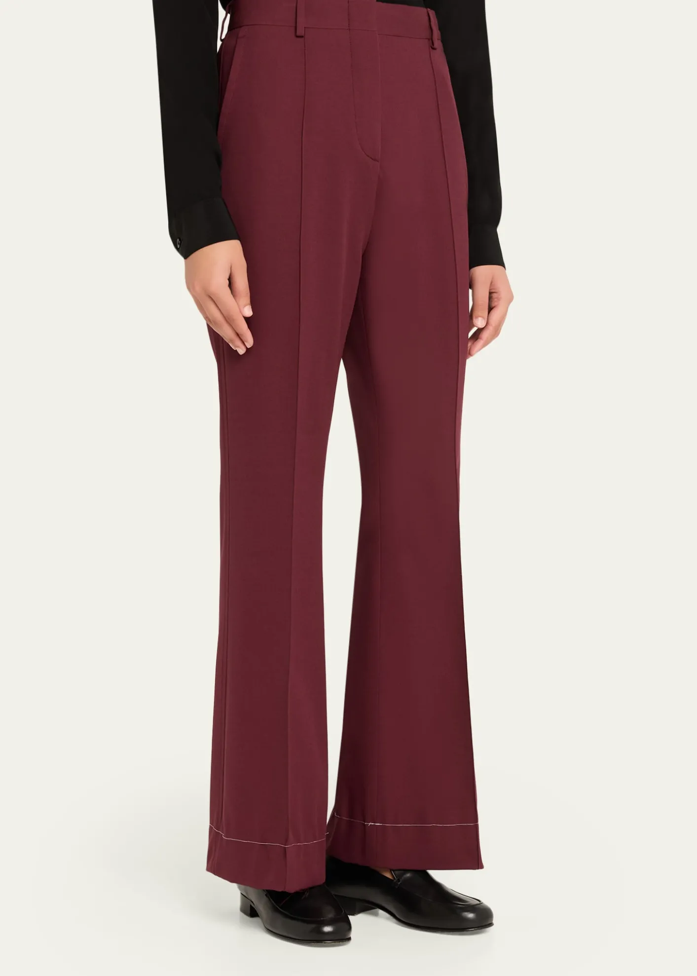 BrioniSilk-Wool Pintuck Flare Pants
