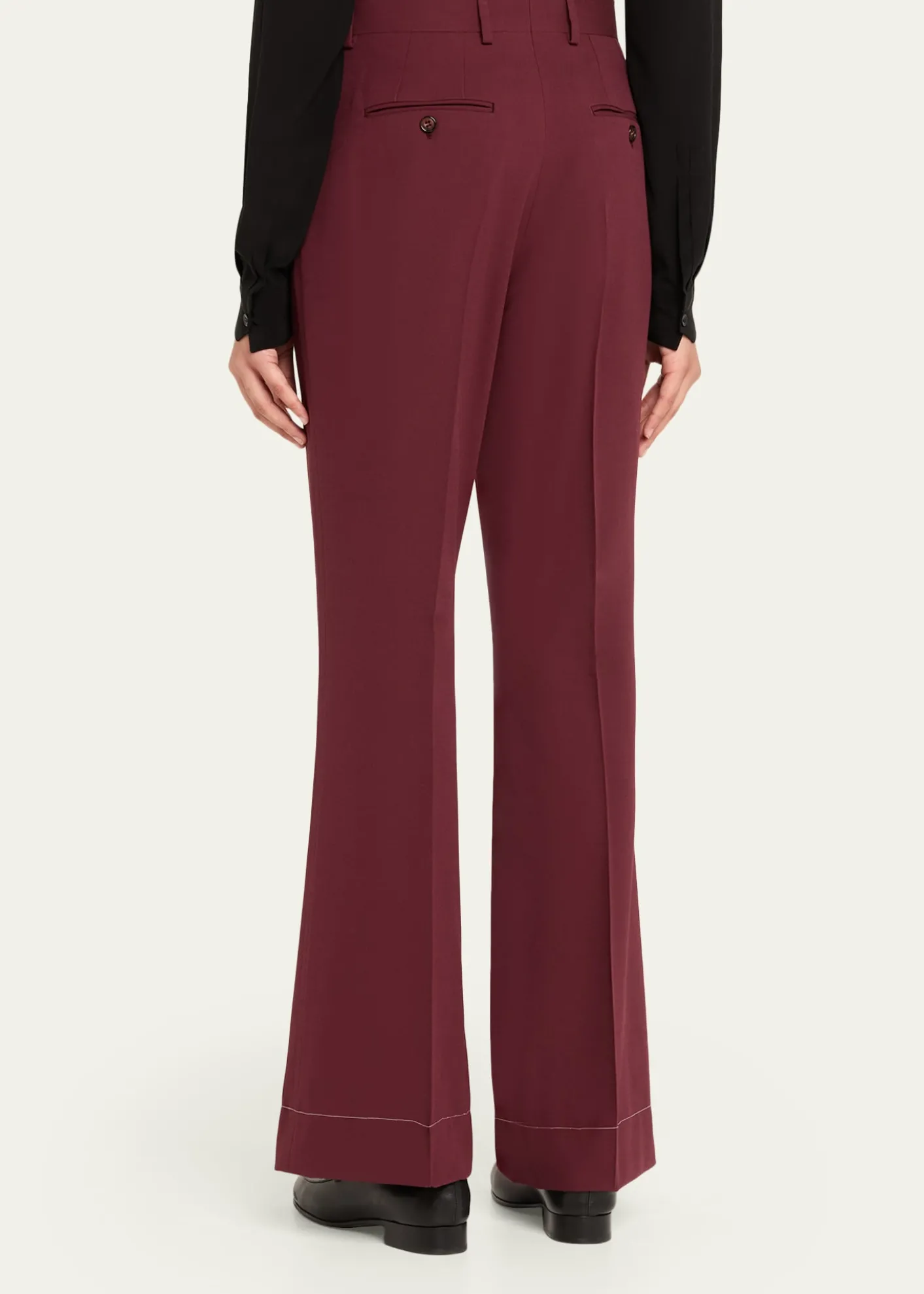 BrioniSilk-Wool Pintuck Flare Pants