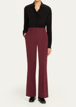 BrioniSilk-Wool Pintuck Flare Pants