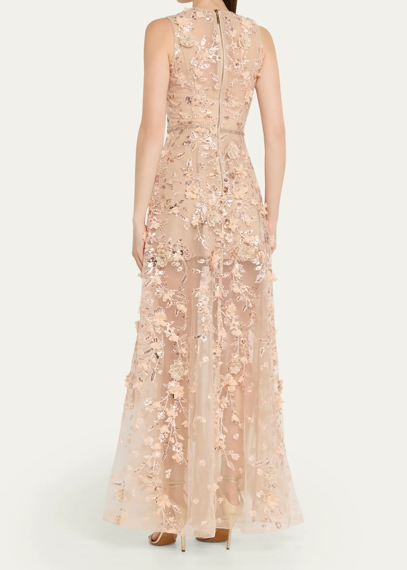 Bronx BancoArielle Floral Embroidered Sleeveless Gown