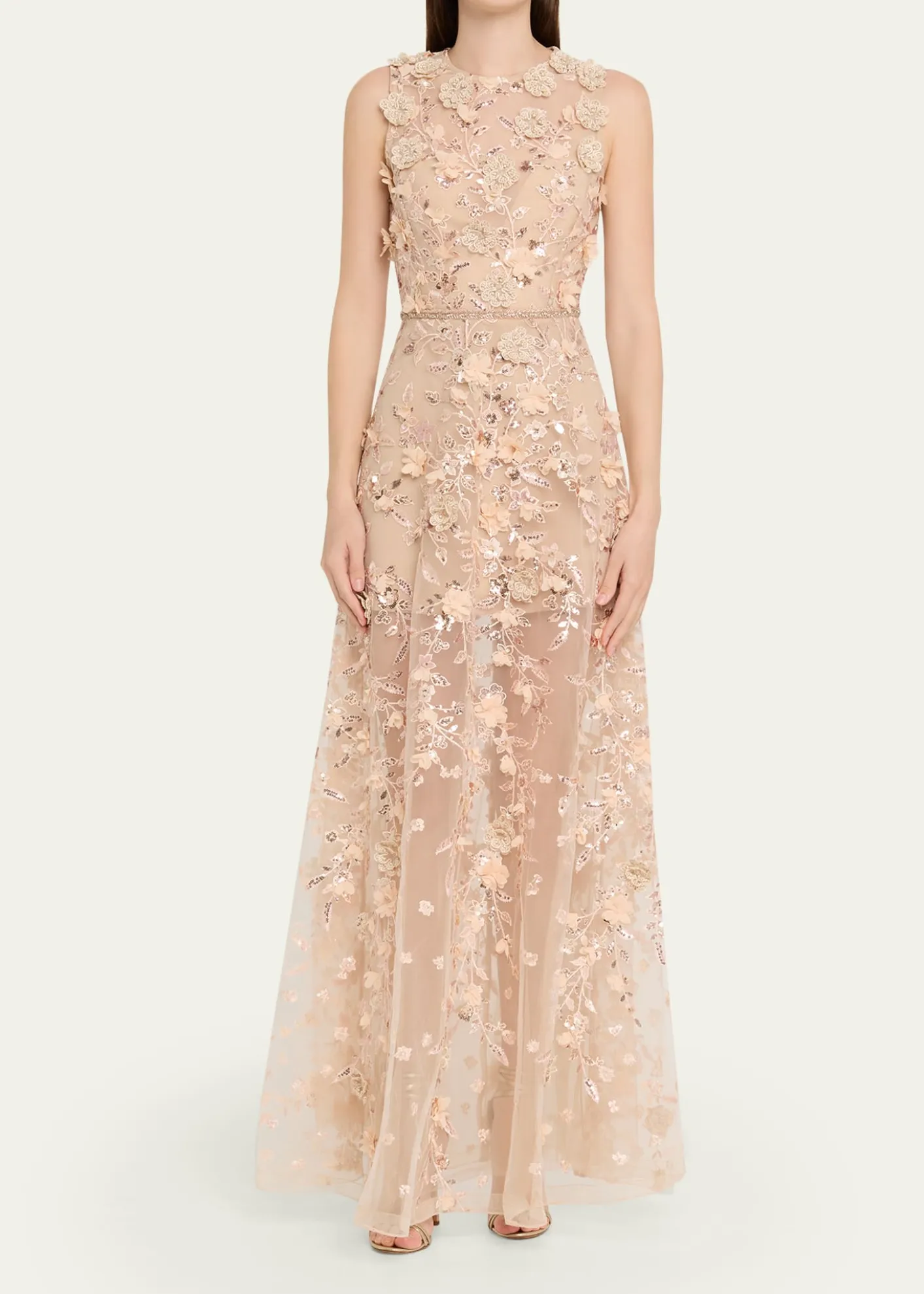 Bronx BancoArielle Floral Embroidered Sleeveless Gown
