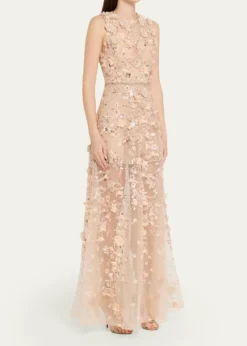 Bronx BancoArielle Floral Embroidered Sleeveless Gown
