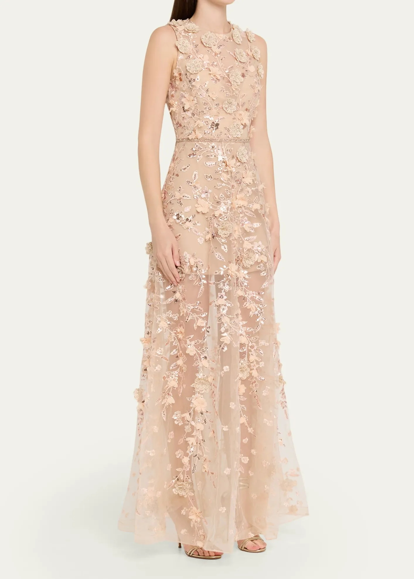 Bronx BancoArielle Floral Embroidered Sleeveless Gown