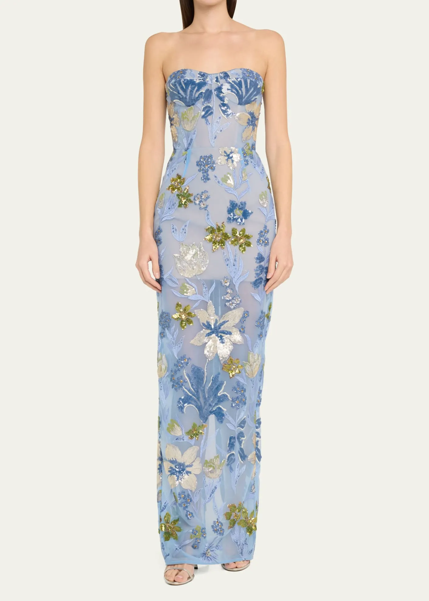 Bronx BancoDahlia Sequin Floral Column Gown