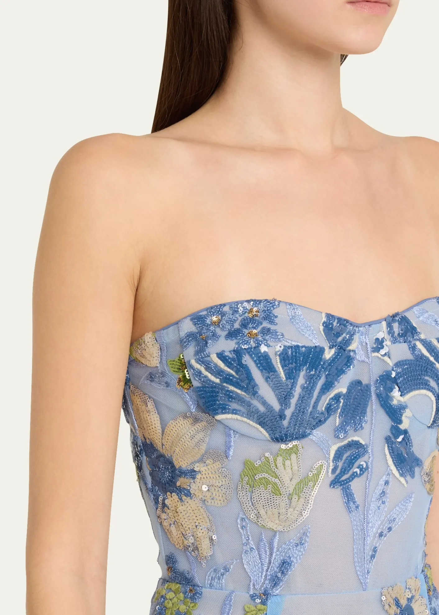 Bronx BancoDahlia Sequin Floral Column Gown
